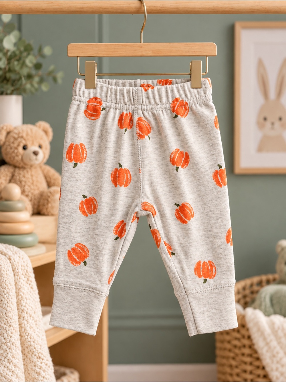 Carter’s Child of Mine Pumpkin Print Baby Pants 0-3M Gray Orange